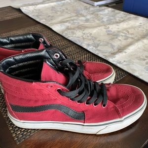 Burgundy and Black High Top Vans